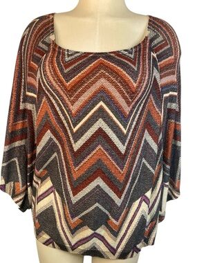 Chicos Patterned Open-Knit Poncho Style Women's Top - Rust & Cream Size S/M